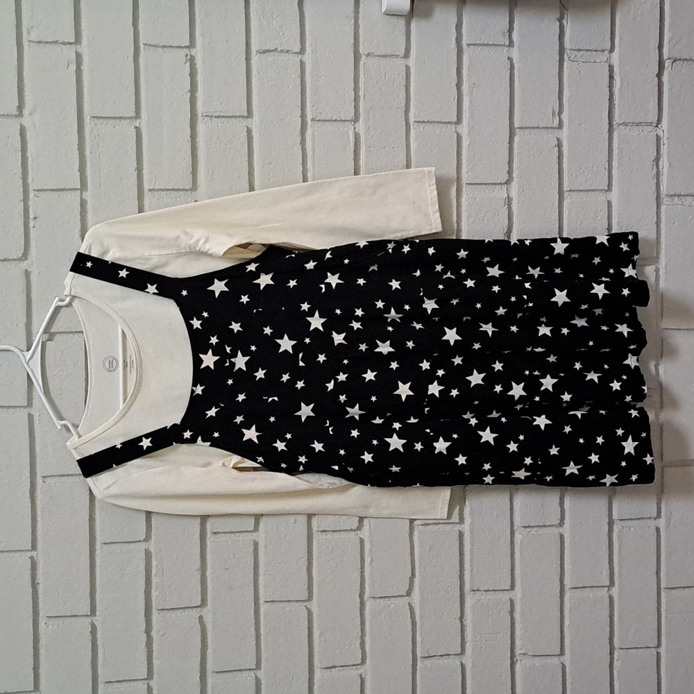 Wonder Nation 2 Piece Black Overall Star Detail Top/Dress. Size XL Girl
